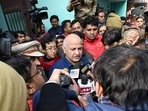 Deputy CM Manish Sisodia arrives to meet the family members of Anjali at Sultanpuri in New Delhi on Wednesday.