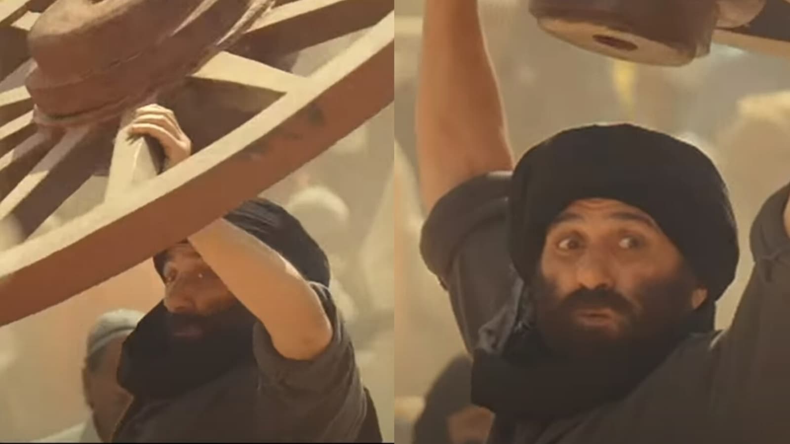 Sunny Deol lifts a cartwheel in his first look from Gadar 2, thrilled fans call it a goosebumps moment. Watch
