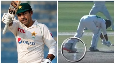 Netizens have slammed match umpire Ahsan Raza after former Pakistan captain Sarfaraz Ahmed was dismissed in a controversial manner (AP-Twitter/Screengrab) Netizens have slammed match umpire Ahsan Raza after former Pakistan captain Sarfaraz Ahmed was dismissed in a controversial manner (AP-Twitter/Screengrab)