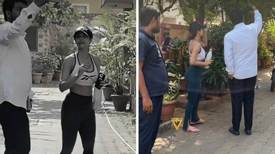 Malaika Arora's fan asks for multiple selfies with her outside her gym class. (Viral Bhayani). Malaika Arora's fan asks for multiple selfies with her outside her gym class. (Viral Bhayani).