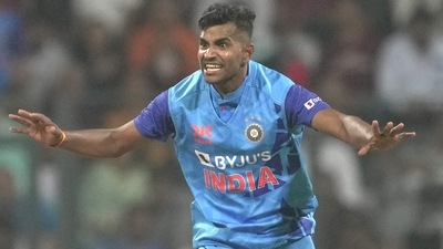 Indian player Shivam Mavi in action during the T20 cricket match between India and Sri Lanka at Wankhede Stadium, in Mumbai, Tuesday, Jan. 3, 2023. (PTI) Indian player Shivam Mavi in action during the T20 cricket match between India and Sri Lanka at Wankhede Stadium, in Mumbai, Tuesday, Jan. 3, 2023. (PTI)