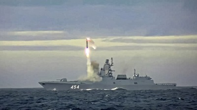 Putin said the ship was armed with Zircon (Tsirkon) hypersonic weapons. (AP) Putin said the ship was armed with Zircon (Tsirkon) hypersonic weapons. (AP)