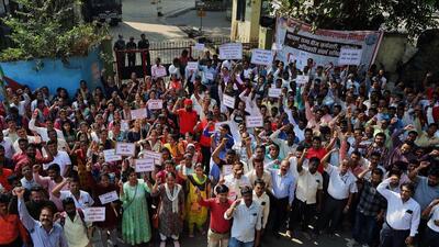 Thane, India - January 04, 2023: Maharashtra State Electricity Distribution Company Limited (MSEDCL) employees protest against privatization and its takeover by Adani Group on the third day, outside MSEDCL Office, at Wagle Estate, in Thane, India, on Wednesday, January 04, 2022. (Praful Gangurde/HT Photo) (HT PHOTO) Thane, India - January 04, 2023: Maharashtra State Electricity Distribution Company Limited (MSEDCL) employees protest against privatization and its takeover by Adani Group on the third day, outside MSEDCL Office, at Wagle Estate, in Thane, India, on Wednesday, January 04, 2022. (Praful Gangurde/HT Photo) (HT PHOTO)