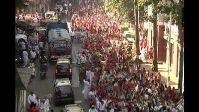 The Jain community held protests in Ahmedabad and Mumbai on Sunday. (ANI)