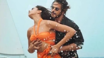 Pathaan song Besharam Rang featuring Shah Rukh Khan and Deepika Padukone.