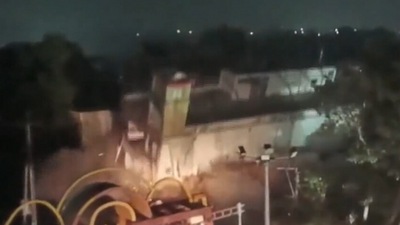 The Madhya Pradesh district administration on Tuesday razed the illegal hotel of the murder accused and suspended Bharatiya Janata Party (BJP) leader Mishri Chand Gupta in Sagar city. (ANI)