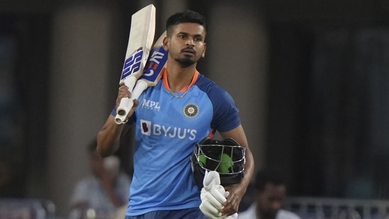 Indian cricketer Shreyas Iyer attends a training session(AP)