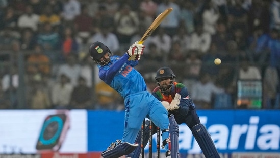 India's Deepak Hooda?bats during the first Twenty20 cricket match between India and Sri Lanka in Mumbai(AP)