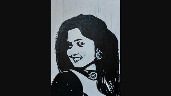 The image shows the live portrait of the bride painted by the groom. (Instagram/@varun.jarsania)
