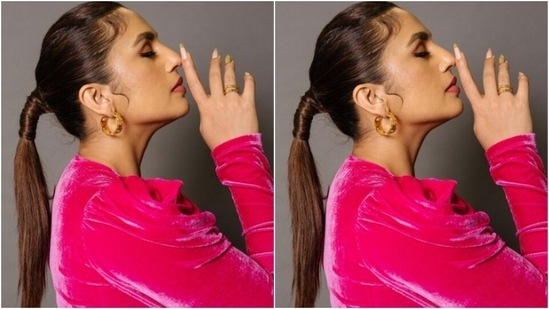 Styled by fashion stylist Sanam Ratansi, Huma wore her tresses into a clean ponytail and decked up in nude eyeshadow, black winged eyeliner, mascara-laden eyelashes, drawn eyebrows, contoured cheeks and a shade of nude lipstick. (Instagram/@iamhumaq)