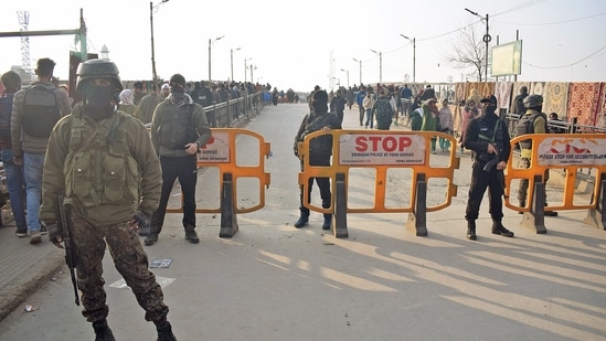 Srinagar: Tight security arrangement after Rajouri incident in which four civilians were killed on January 2. (ANI)