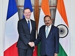 NSA Ajit Doval and Emmanuel Bonne, Diplomatic Adviser to the President of France co-chaired the annual India-France Strategic Dialogue, in New Delhi.(ANI) NSA Ajit Doval and Emmanuel Bonne, Diplomatic Adviser to the President of France co-chaired the annual India-France Strategic Dialogue, in New Delhi.(ANI)