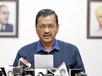 Delhi chief minister Arvind Kejriwal addresses the press.