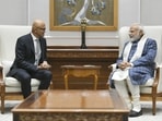 Satya Nadella, chairman and chief executive officer of Microsoft Corp, with prime minister Narendra Modi.
