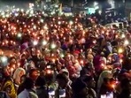 Haldwani: Residents take out a candle march against the Uttarakhand High Court's order for removal of encroachments from the railway land, in Haldwani, (PTI) Haldwani: Residents take out a candle march against the Uttarakhand High Court's order for removal of encroachments from the railway land, in Haldwani, (PTI)
