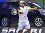 Aslan Karatsev plays during his men's singles quarterfinals match against Pedro Martinez Aslan Karatsev plays during his men's singles quarterfinals match against Pedro Martinez