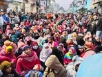 Haldwani protest: Residents have taken to the street protesting the planned demolition of their houses, schools, banks. Haldwani protest: Residents have taken to the street protesting the planned demolition of their houses, schools, banks.