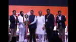 (From left to right) State sports minister Girish Mahajan, CM Eknath Shinde, Dy CM Devendra Fadnavis, Maharashtra Olympic Association President Ajit Pawar, Maha Olympic Association Secretary Namdev Shirgaonkar and State Sports Commissioner Suhas Divse at the opening of Maharashtra State Olympic Games at Shiv Chhatrapati Sports Complex on Thursday. (HT PHOTO) (From left to right) State sports minister Girish Mahajan, CM Eknath Shinde, Dy CM Devendra Fadnavis, Maharashtra Olympic Association President Ajit Pawar, Maha Olympic Association Secretary Namdev Shirgaonkar and State Sports Commissioner Suhas Divse at the opening of Maharashtra State Olympic Games at Shiv Chhatrapati Sports Complex on Thursday. (HT PHOTO)