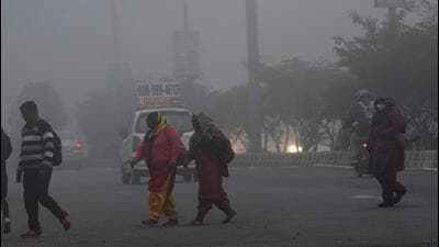 A very dense fog enveloped the city and delayed flights. (PTI) A very dense fog enveloped the city and delayed flights. (PTI)