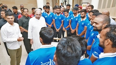 Odisha Chief Minister Naveen Patnaik interacts with Indian Hockey team members (ANI/Naveen Patnaik Twitter) Odisha Chief Minister Naveen Patnaik interacts with Indian Hockey team members (ANI/Naveen Patnaik Twitter)