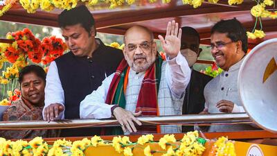 Amit Shah flagged off two ‘rath yatras’ of the ruling BJP and addressed two public meetings in the poll-bound Tripura on Thursday. (PTI) Amit Shah flagged off two ‘rath yatras’ of the ruling BJP and addressed two public meetings in the poll-bound Tripura on Thursday. (PTI)