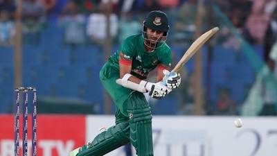 Bangladesh's Shakib Al Hasan plays a shot during the third one day international cricket match between Bangladesh and India in Chittagong, Bangladesh, Saturday, Dec. 10, 2022. (AP Photo/Surjeet Yadav) (AP)
