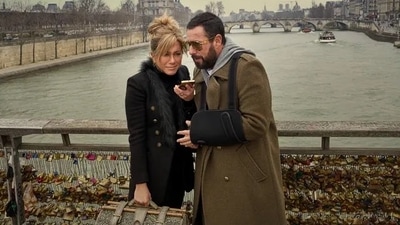 Actors Jennifer Aniston and Adam Sandler in the first still from Netflix's Murder Mystery 2. Actors Jennifer Aniston and Adam Sandler in the first still from Netflix's Murder Mystery 2.