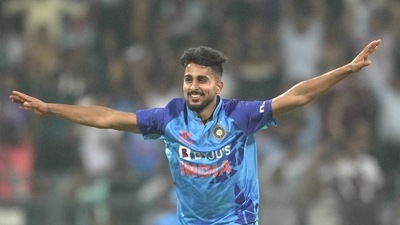 Umran Malik bowled a 155kph thunderbolt during India's first T20I against Sri Lanka (PTI) Umran Malik bowled a 155kph thunderbolt during India's first T20I against Sri Lanka (PTI)