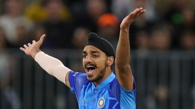 India's Arshdeep Singh, left, appeals for a dismissal during a match (AP) India's Arshdeep Singh, left, appeals for a dismissal during a match (AP)