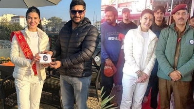 Jacqueline Fernandez walked on foot to reach Vaishno Devi temple. Jacqueline Fernandez walked on foot to reach Vaishno Devi temple.