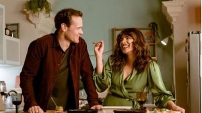 Sam Heughan and Priyanka Chopra in Love Again. Sam Heughan and Priyanka Chopra in Love Again.