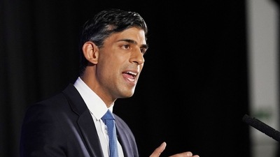 British Prime Minister Rishi Sunak delivers his first major domestic speech of 2023 at Plexal, Queen Elizabeth Olympic Park, in east London, Britain Wednesday. (REUTERS)