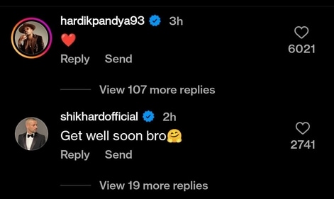 Hardik Pandya and Shikhar Dhawan comment on Sanju Samson's post (Instagram) Hardik Pandya and Shikhar Dhawan comment on Sanju Samson's post (Instagram)