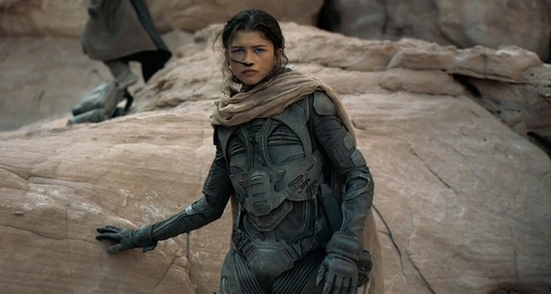 Zendaya in a still from her 2021 film Dune. Zendaya in a still from her 2021 film Dune.