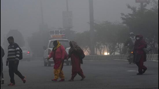 A very dense fog enveloped the city and delayed flights. (PTI) A very dense fog enveloped the city and delayed flights. (PTI)