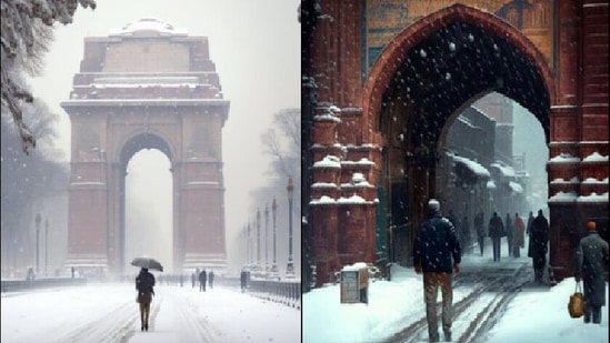 AI generated snow-clad photos of Delhi and Kolkata.(Twitter/@Angshuman Choudhury )