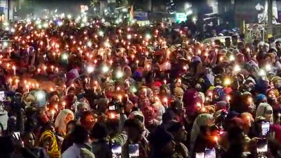 Haldwani: Residents take out a candle march against the Uttarakhand High Court's order for removal of encroachments from the railway land, in Haldwani, (PTI) Haldwani: Residents take out a candle march against the Uttarakhand High Court's order for removal of encroachments from the railway land, in Haldwani, (PTI)