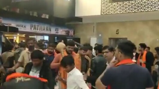 Gujarat: Bajrang dal outfit protests against release of Shah Rukh Khan, Deepika Padukone's upcoming movie 'Pathan' in theatres.(Twitter/@Bajrangdal_Guj)