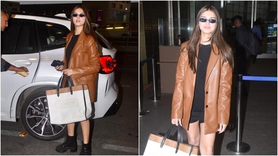 Tara Sutaria’s airport look is all about embracing the winter season(HT Photos/Varinder Chawla)