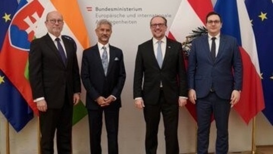 EAM Jaishankar with his Austrian, Czech and Slovak counterparts in Vienna last week.