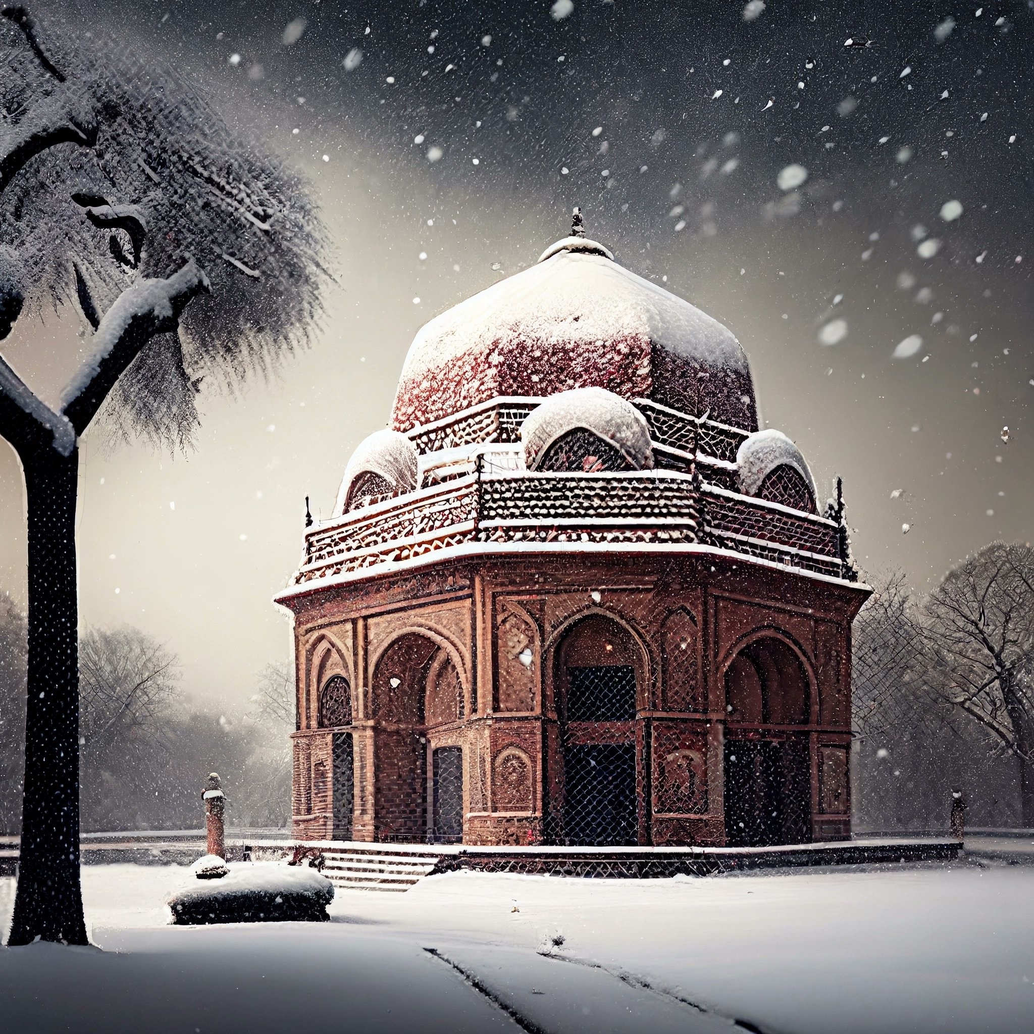 A peek of the snowed in Lodhi Gardens in Delhi, as visualised by Choudhury using AI. A peek of the snowed in Lodhi Gardens in Delhi, as visualised by Choudhury using AI.