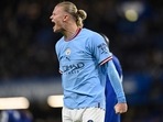 Soccer Football - Premier League - Chelsea v Manchester City - Stamford Bridge, London, Britain - January 5, 2023 Manchester City's Erling Braut Haaland celebrates after the match REUTERS/Tony Obrien EDITORIAL USE ONLY. No use with unauthorized audio, video, data, fixture lists, club/league logos or 'live' services. Online in-match use limited to 75 images, no video emulation. No use in betting, games or single club /league/player publications.  Please contact your account representative for further details.
