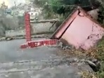 Screengrab of the video showing temple collapsing in Joshimath. (ANI) Screengrab of the video showing temple collapsing in Joshimath. (ANI)