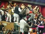 MCD Mayor Election 2023: AAP, BJP councillors clash in chaos during Delhi mayoral polls (Credit: ANI)