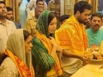 Katrina Kaif, Vicky Kaushal and Veena Kaushal at Siddhivinayak temple on Friday. Katrina Kaif, Vicky Kaushal and Veena Kaushal at Siddhivinayak temple on Friday.