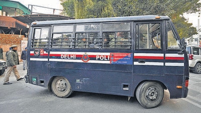 A police van carrying the accused to Rohini court in New Delhi. (Sanchit Khanna/HT Photo) A police van carrying the accused to Rohini court in New Delhi. (Sanchit Khanna/HT Photo)