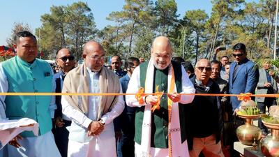 Amit Shah inaugurated a 122 -feet-high Marjing polo statue at the Marjing Polo Complex in Imphal. (Twitter/Amit Shah) Amit Shah inaugurated a 122 -feet-high Marjing polo statue at the Marjing Polo Complex in Imphal. (Twitter/Amit Shah)