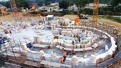 An aerial view of the under-construction Ram Janmabhoomi temple in Ayodhya. (FILE PHOTO) An aerial view of the under-construction Ram Janmabhoomi temple in Ayodhya. (FILE PHOTO)