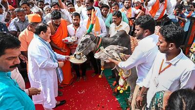 BJP national president JP Nadda, who is in Karnataka on a two-day visit, took a swipe at the Congress. (PTI) BJP national president JP Nadda, who is in Karnataka on a two-day visit, took a swipe at the Congress. (PTI)