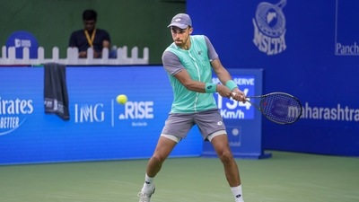 Pune: French tennis player Benjamin Bonzi in action during the semi-finals of Tata Open Maharashtra, in Pune (PTI) Pune: French tennis player Benjamin Bonzi in action during the semi-finals of Tata Open Maharashtra, in Pune (PTI)